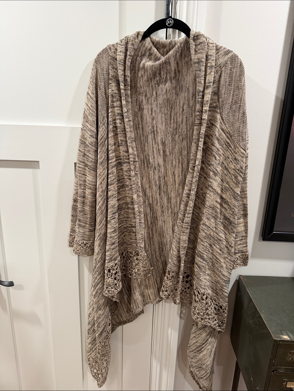 Open-Front Marled Knit Cardigan in Beige Taupe